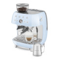 macchina caffe con macinacaffe azzurro lucido uso