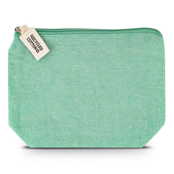 pochette in cotone ecologico riciclato colore verde con zip per kit cortesia