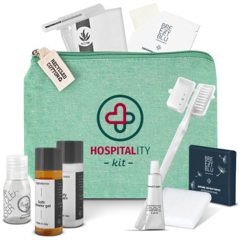 kit cortesia degenti ospedale casa di cura clinica in pochette di cotone