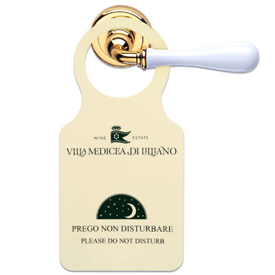 Cartellino maniglia personalizzato “Non disturbare” in cartoncino sagomato, con foro e stampa fronte/retro liliano