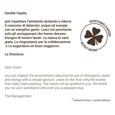 cartellino ecologia da appoggio per hotel