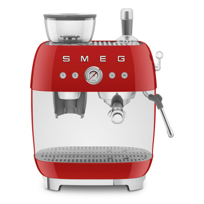macchina caffe con macinacaffe rosso lucido frontale