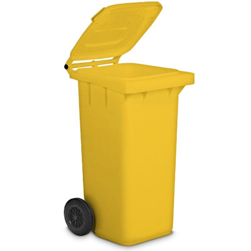 pattumiera differenziata con ruote e coperchio giallo plastica riciclata 240 lt