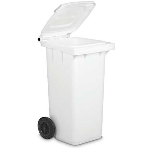 pattumiera differenziata con ruote e coperchio bianco plastica riciclata 240 lt