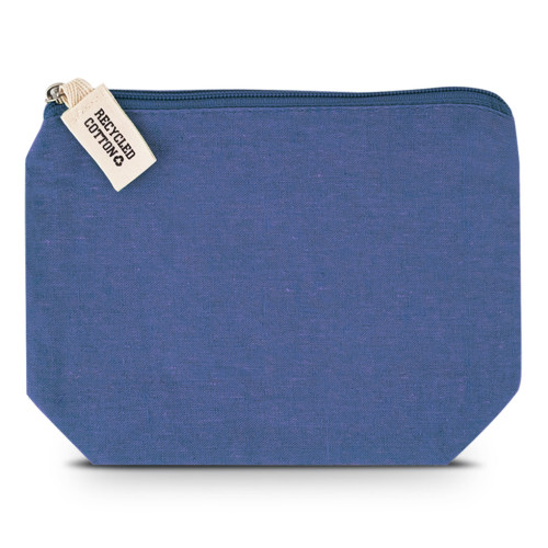 pochette in cotone ecologico riciclato colore blu con zip per kit cortesia