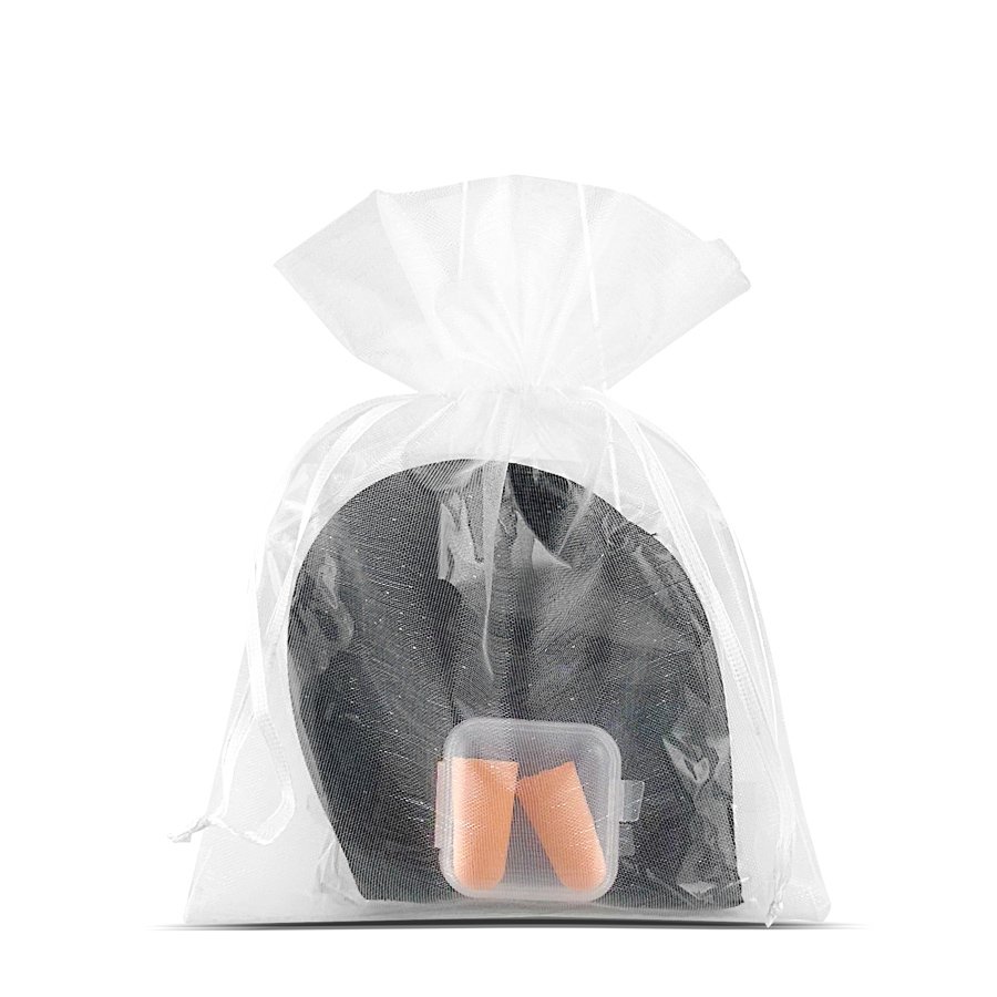 sleep kit mascherina per occhi e tappi orecchie confezionati in sacchetto organza