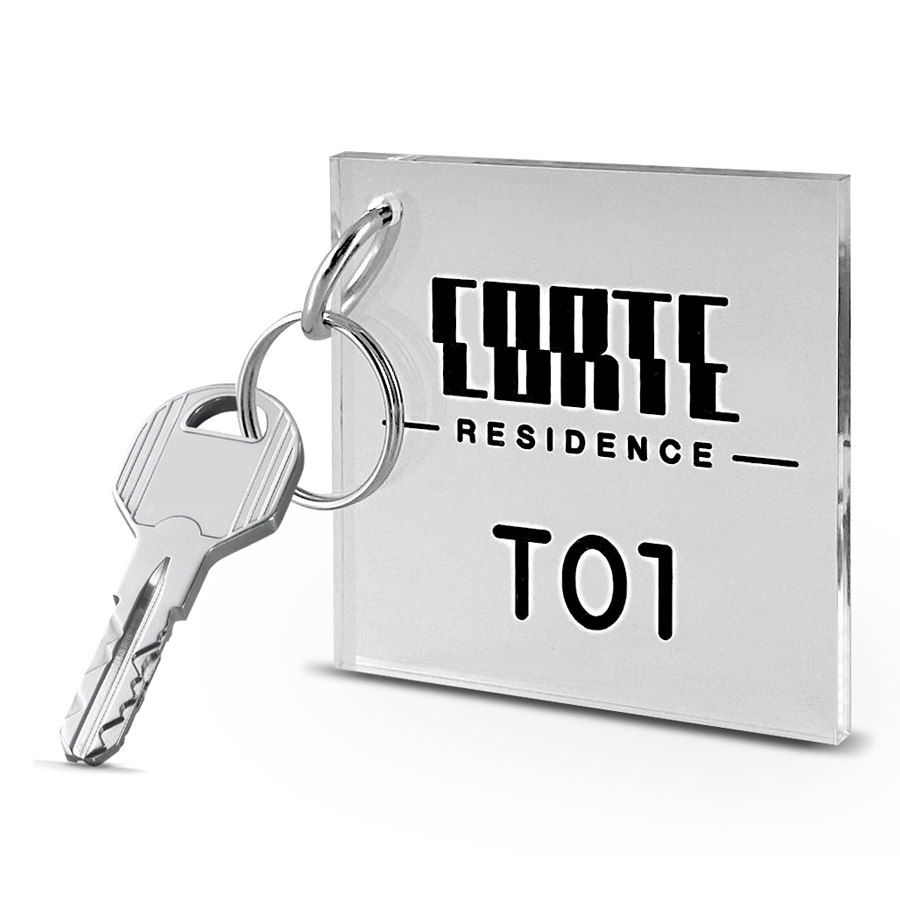 portachiavi per hotel in plexiglass quadrato personalizzabile