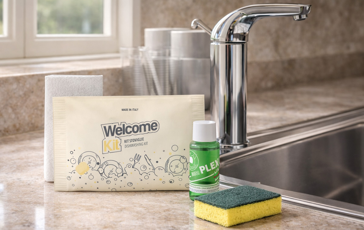 Welcome kit ecologico cucina per residence, camping, villaggi turistici, case vacanze e appartamenti