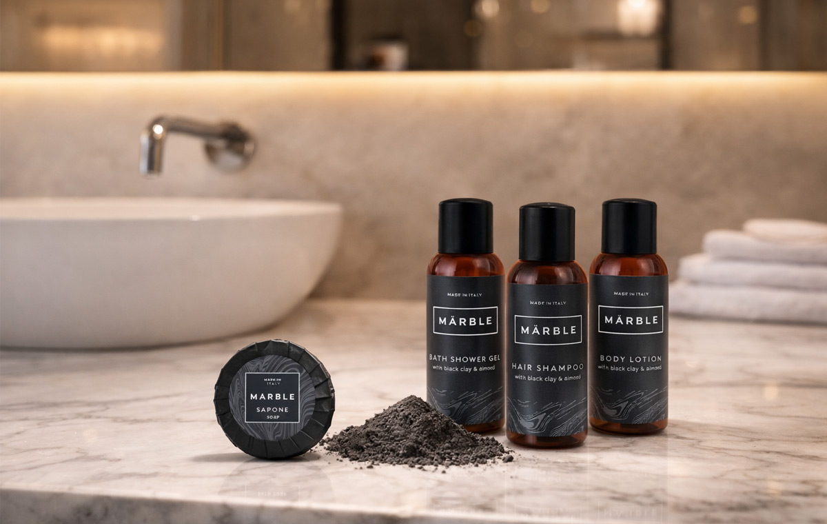 Linea cortesia Marble con argilla e mandorla per hotel